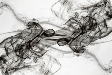 Black smoke on white background, black ink background, movement of black smoke