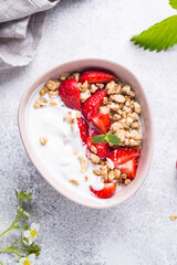 Granola with Greek yogurt and strawberry