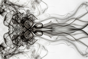 Black smoke on white background, black ink background, movement of black smoke