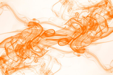 Orange smoke on white background, orange ink background, movement of orange smoke