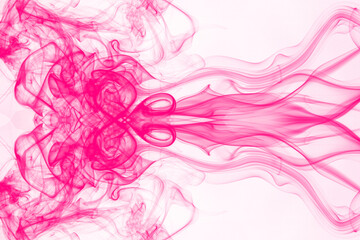 Fototapeta na wymiar Pink smoke on white background, pink ink background, movement of pink smoke