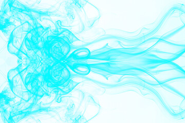 Fototapeta na wymiar Blue smoke on white background, blue ink background, movement of blue smoke