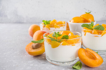 Curd or yogurt dessert with apricots