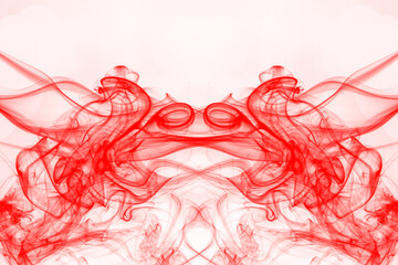 Red smoke on white background, red ink background, movement of red smoke