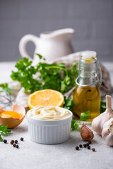 Homemade mayonnaise sauce with ingredient