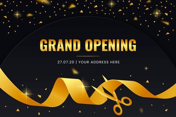 Grand opening vector illustration background with golden ribbon color