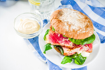 Various seafood and fish burgers assortment