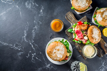 Various seafood and fish burgers assortment