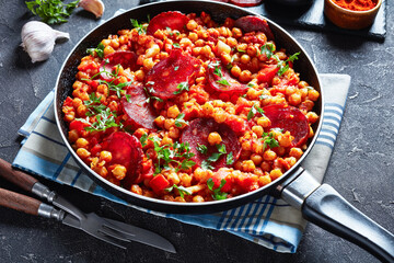 spanish cuisine, hot Chickpea stew with chorizo