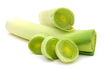 Sliced Leeks on white background