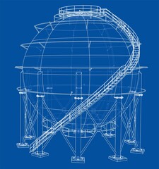Spherical gas tank outline. 3D illustration