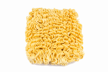 A block of uncooked Ramen Noodles on white background.