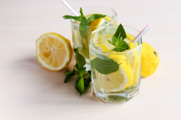 Two Mojito Cocktails On Background