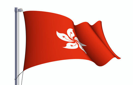 Hong Kong flag state symbol isolated on background national banner. Greeting National Independence Day Hong Kong special administrative region of China. Illustration banner realistic state flag HKSAR.