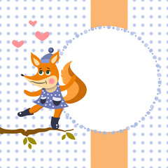 Children frame beautiful fox, vector illustration. There is a place to put your text. Cover.