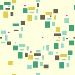 Seamless pattern with cute colored grunge image of rectangles arranged in a chaotic manner on a beige background. Vector illustration.