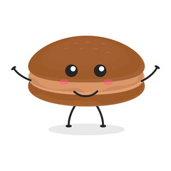 Cute flat cartoon chocolate macarons illustration. Vector illustration of cute macarons with a smiling expression. Cute choco macaron mascot design