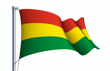 Bolivia flag state symbol isolated on background national banner. Greeting card National Independence Day of the Plurinational State of Bolivia. Illustration banner with realistic state flag.