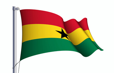 Ghana flag state symbol isolated on background national banner. Greeting card National Independence Day of the Republic of Ghana. Illustration banner with realistic state flag.