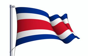 Costa Rica flag state symbol isolated on background national banner. Greeting card National Independence Day of the Republic of Costa Rica. Illustration banner with realistic state flag.