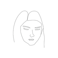 Abstract woman face line drawing. Female sketch portrait. For package, logo, icon, label, print.