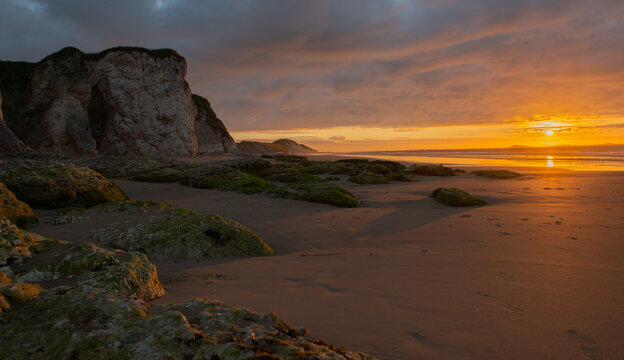 White Rocks cliffs in summer sunset on the Causeway Coast, Northern Ireland