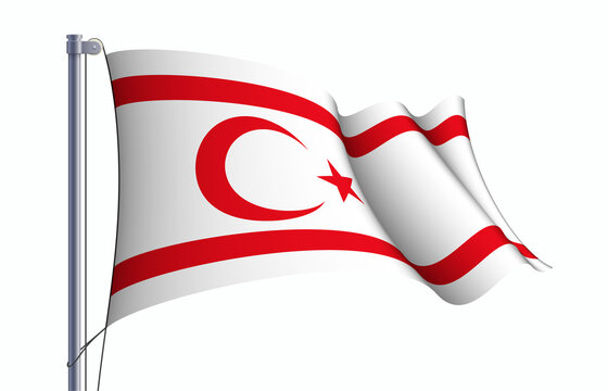 Northern Cyprus flag state symbol isolated on background national banner. Greeting card National Independence Day Turkish Republic of Northern Cyprus. Illustration banner realistic state flag of TRNC.