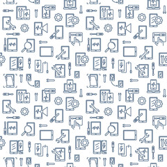 Smartphone Repair Service vector seamless pattern in outline style