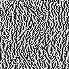 Intricate geometric Turing pattern in classic black and white seamless pattern vector background.