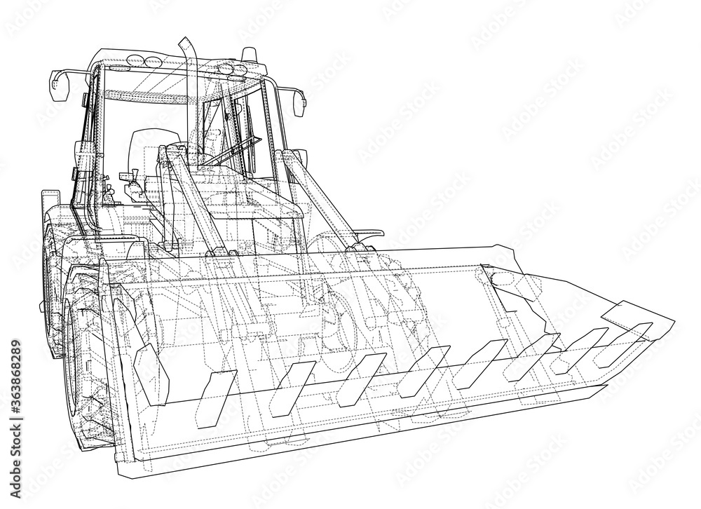 Poster sketch of loading shovel with back actor