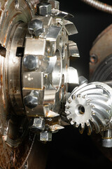 gear cutting machine close up. production of metal parts.
