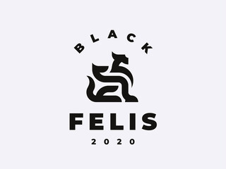 Winged cat modern logo. Heraldic panther emblem design editable for your business. Vector illustration. © augustos