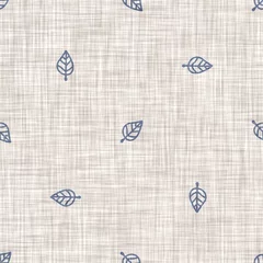 Foto op Plexiglas Naadloze Franse boerderij linnen bedrukt blad damast achtergrond. Provence blauw grijs linnen patroon textuur. Shabby chique stijl oude geweven vlas achtergrond. Textiel rustiek overal © Limolida Studio