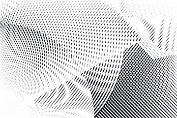 Abstract halftone dots and lines background, geometric dynamic pattern, vector modern design texture for card, banner, cover, flyer, poster, decoration.