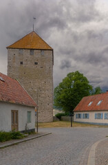 Ancient houses in Visby. Photo of medieval architecture. Sweden. Gotland.