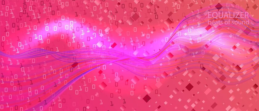Cyber Monday Vector Landing Page. Matrix Flying Binary Code. Geometric Funky Music Layout. Fractal Flow Code Pink Purple Blue 
