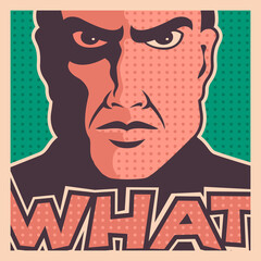 Close up of a man in comic book style. Vector illustration.