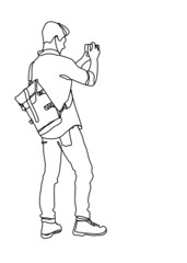 drawing line, a young camera man sitting and photographie