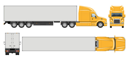 Semi trailer truck vector template with simple colors without gradients and effects. View from side, front, back, and top © Yuri Schmidt