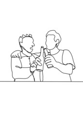 continuous line drawing,  Two men enjoying drinking