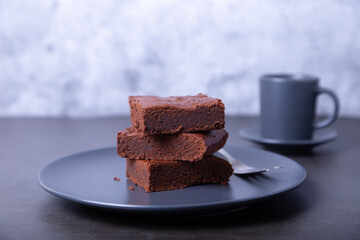 Brownie cake. Homemade Chocolate Dessert. A popular dark chocolate cake. Close-up.