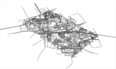 Outline city concept. Wire-frame style