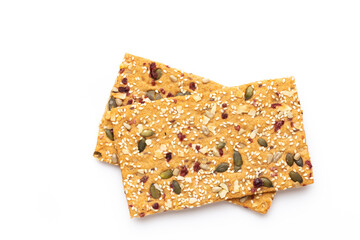 Rye bread slice on a white background.