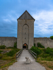 Fototapeta na wymiar Visby old town wall. Photo of medieval architecture. Gotland. Sweden
