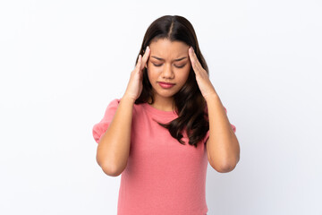 Young Colombian girl over isolated white background with headache