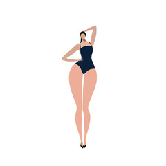 Vector illustration of girl fashion model. Woman sexy hot figure in swimsuit. Lady on the beach 