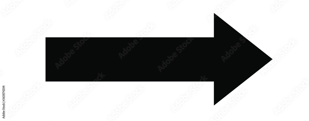 Fototapete black large forward or right pointing solid long arrow icon sketched as vector symbol