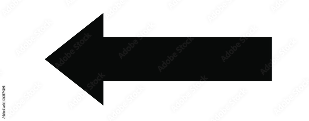 Poster black large backwards or left pointing solid long arrow icon sketched as vector symbol