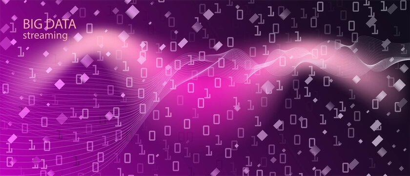 Big Data Sales Vector Background. Punk Futuristic Slide. Technology Grunge Minimal Layout. Fractal Liquid Data Matrix Falling 