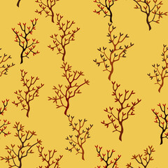 A beautiful seamless pattern of brown branches with dry leaf. Suitable for wrapping paper, wallpaper, fabric, backdrop and etc.